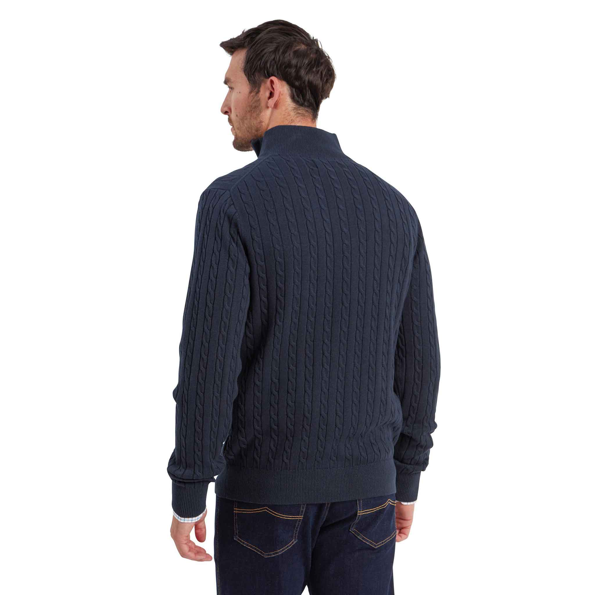 Schoffel Calton Cotton-Cashmere Cable Knit Quarter Zip Jumper Petrol Blue - Image 4
