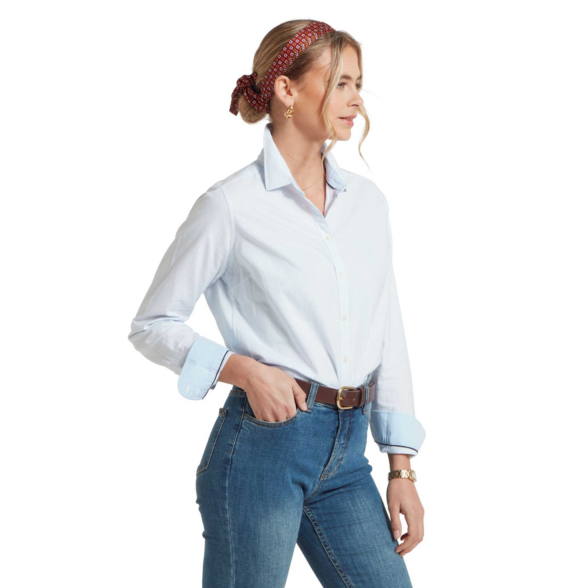 Schoffel Cley Ladies Soft Oxford Shirt Pale Blue Stripe - Image 2