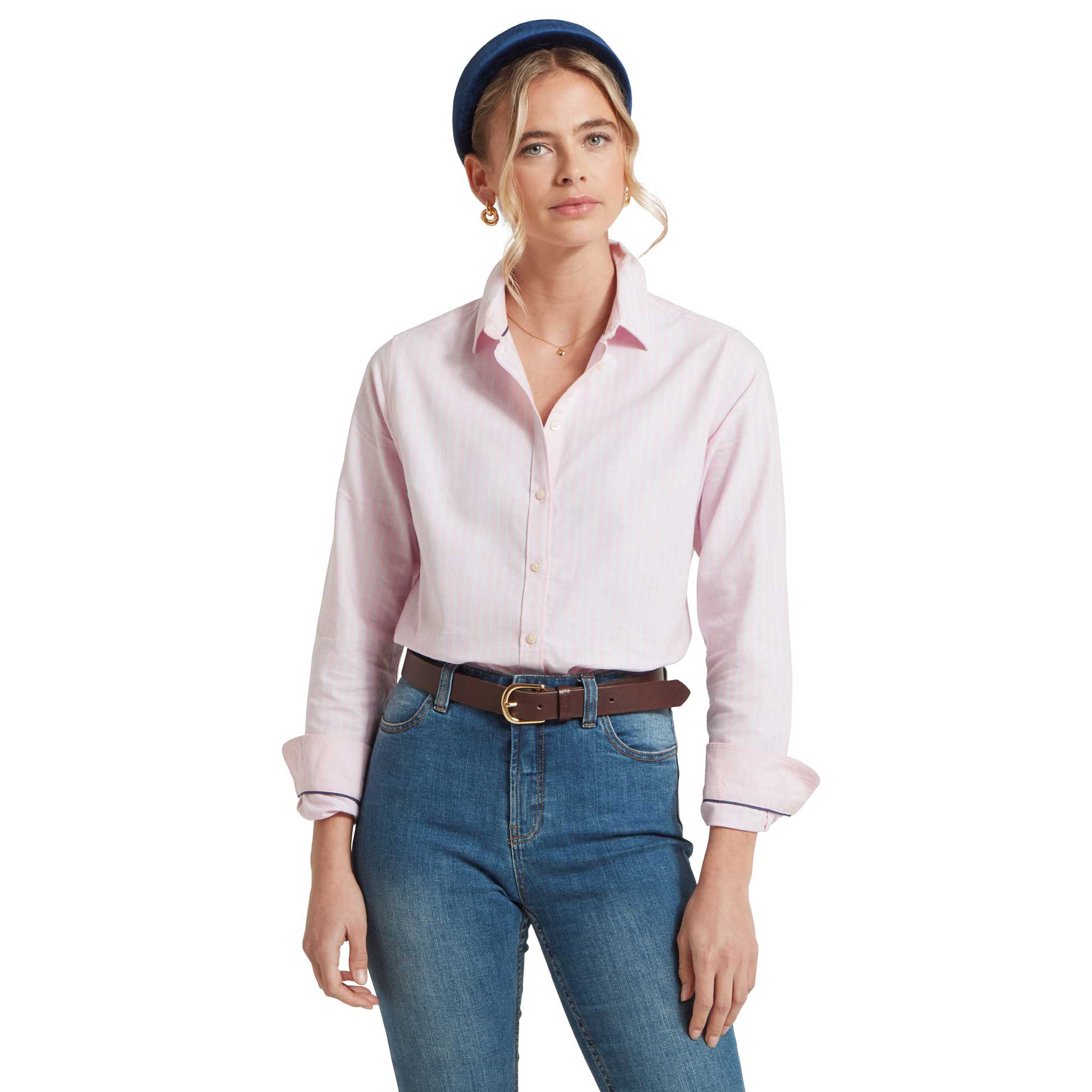 Schoffel Cley Ladies Soft Oxford Shirt Pink-Blue Stripe - Image 2