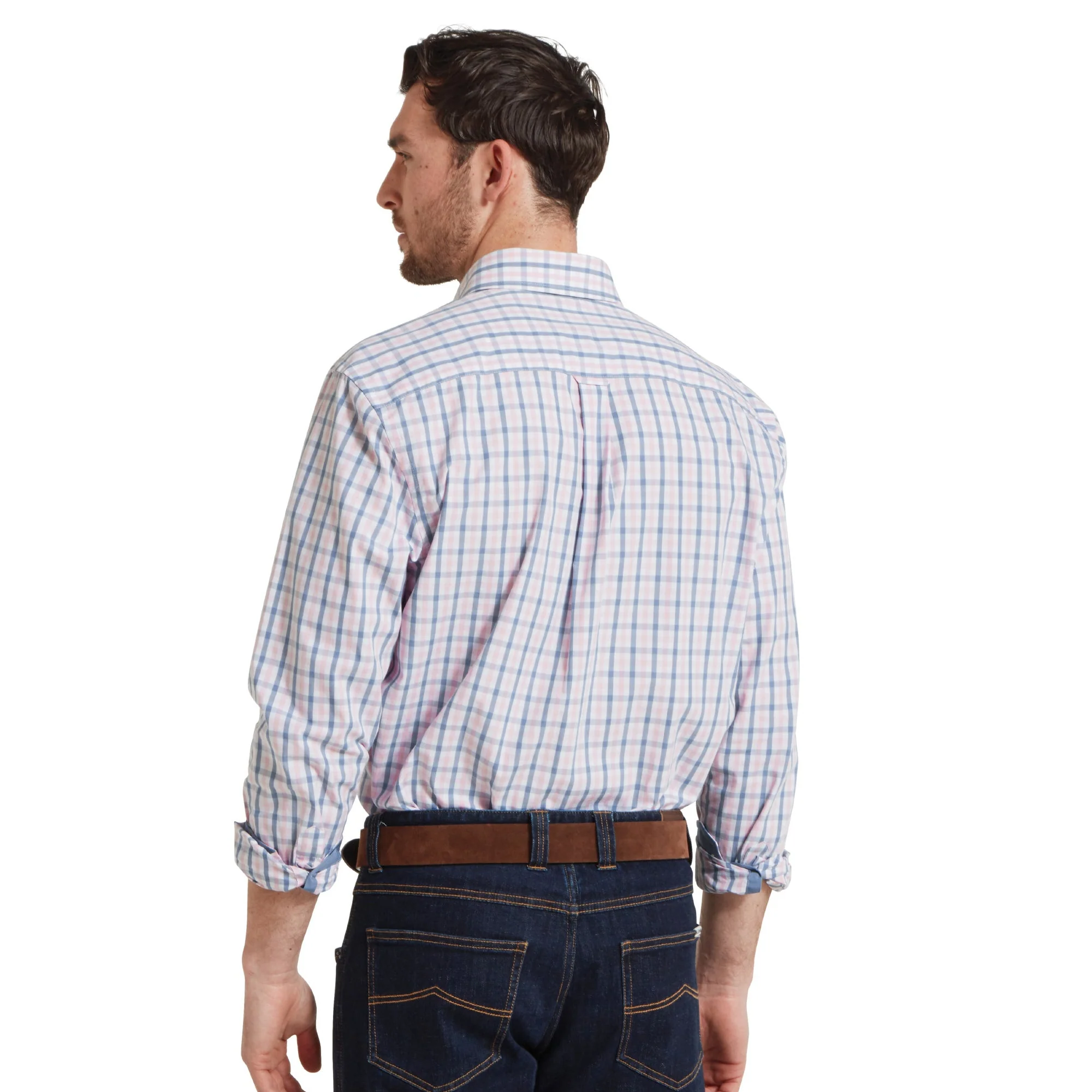 Schoffel Hebden Tailored Shirt Dark Denim-Pink Check - Image 3