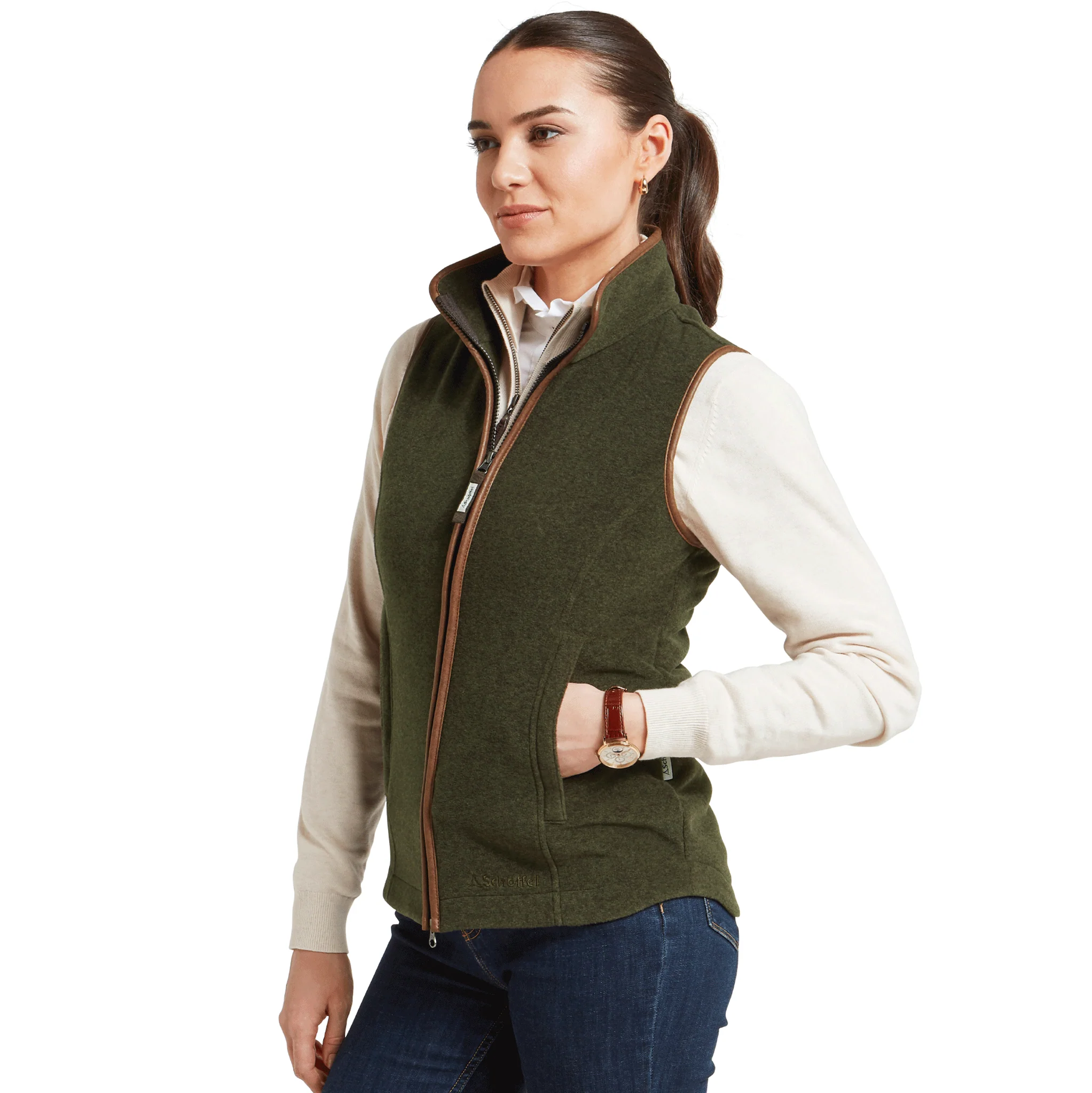 Schoffel Lyndon Ladies Fleece Gilet in Dark Olive - Image 3