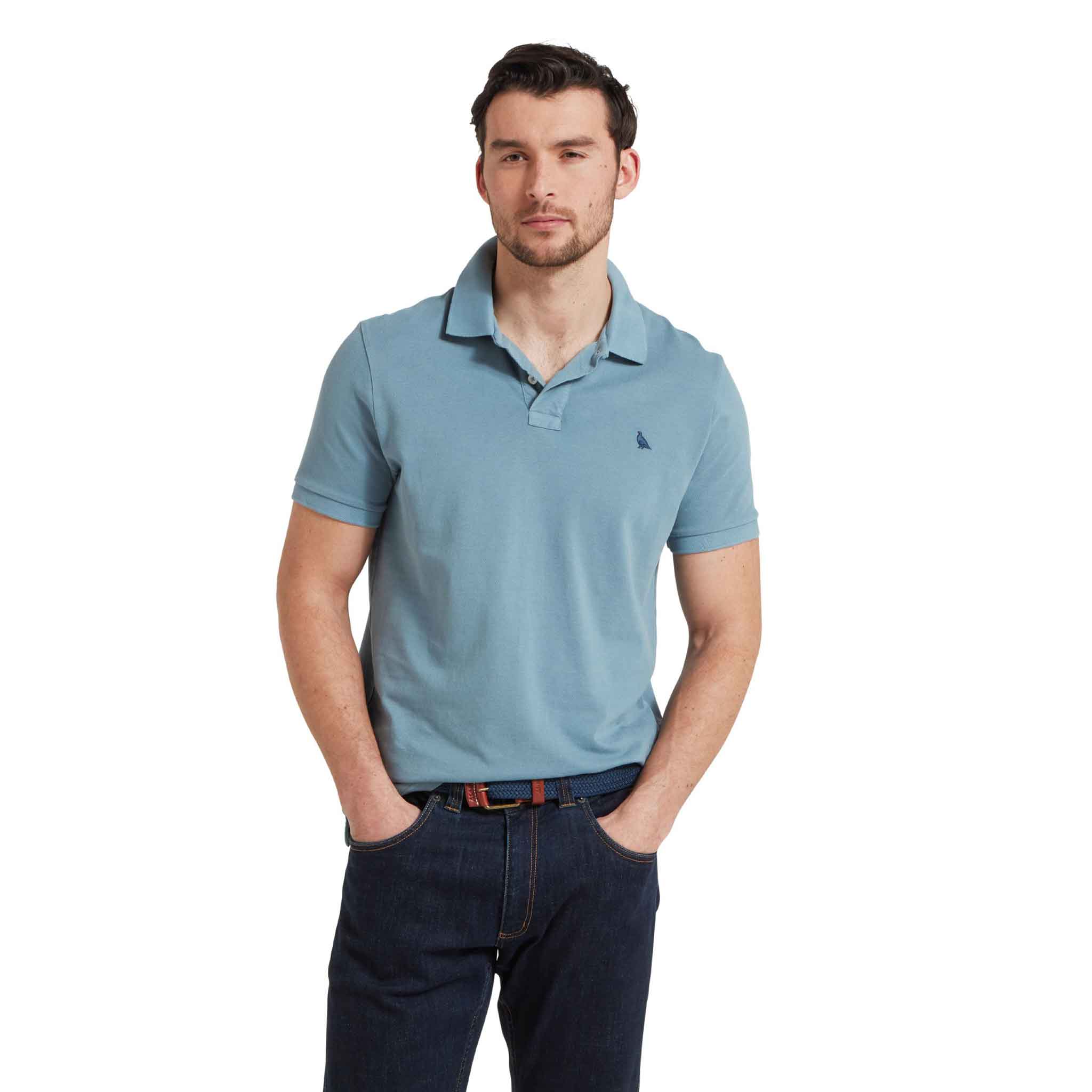 Schoffel Men's St Ives Garment Dyed Polo Shirt in Dark Pigeon Blue - Image 5