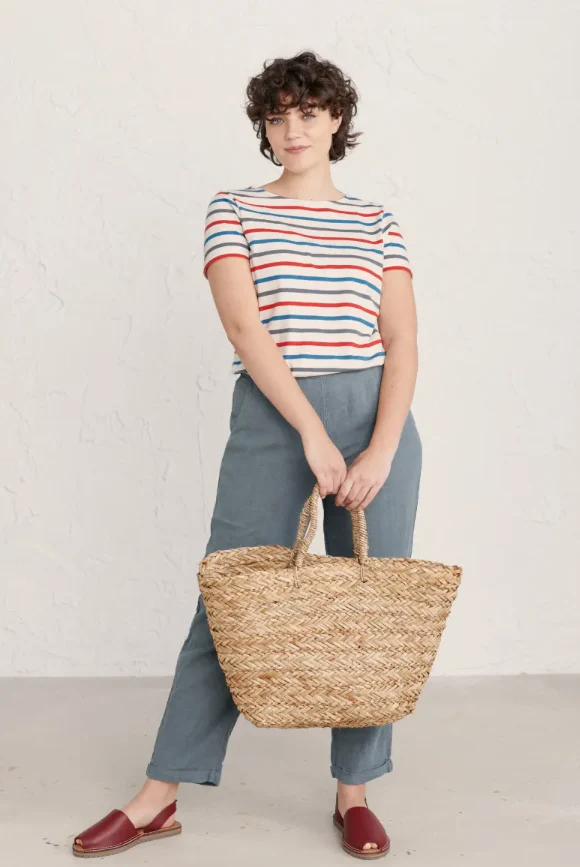 Seasalt Women's Sailor T-Shirt Tri Breton Chalk Autumn Sun - Image 3